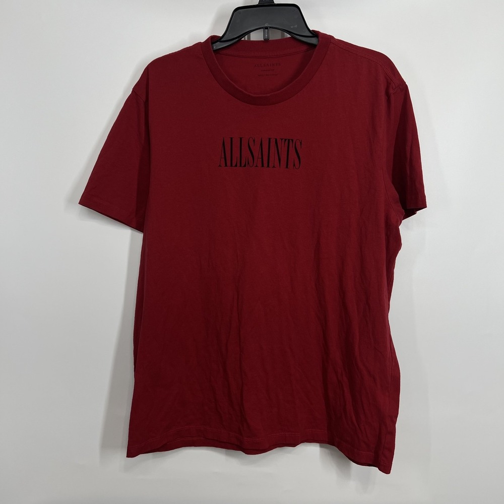 Allsaints Brackets T Shirt Mens S Red Oversized Fit Graphic Crew Neck SS EUC
